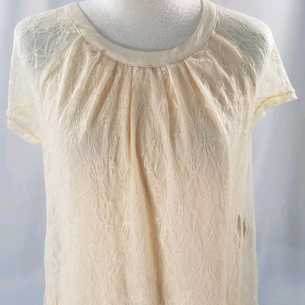 NWOT Princess Vera Wang Elegant Cream Lace Women's Top Size L